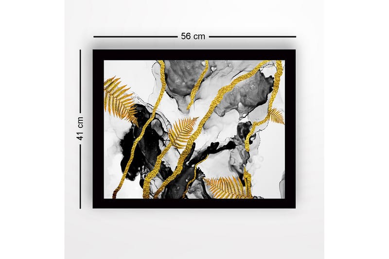 Inramad Canvastavla i trä - 41x56 cm - Abstrakt komposition med guldiga ormbunksblad och svarta inslag - Guld / Svart / Grå - Inredning & dekor - Tavlor & konst