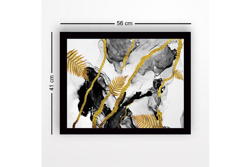 Inramad Canvastavla i trä - 41x56 cm - Abstrakt komposition med guldiga ormbunksblad och svarta inslag - Guld / Svart / Grå - Inredning & dekor - Tavlor & konst