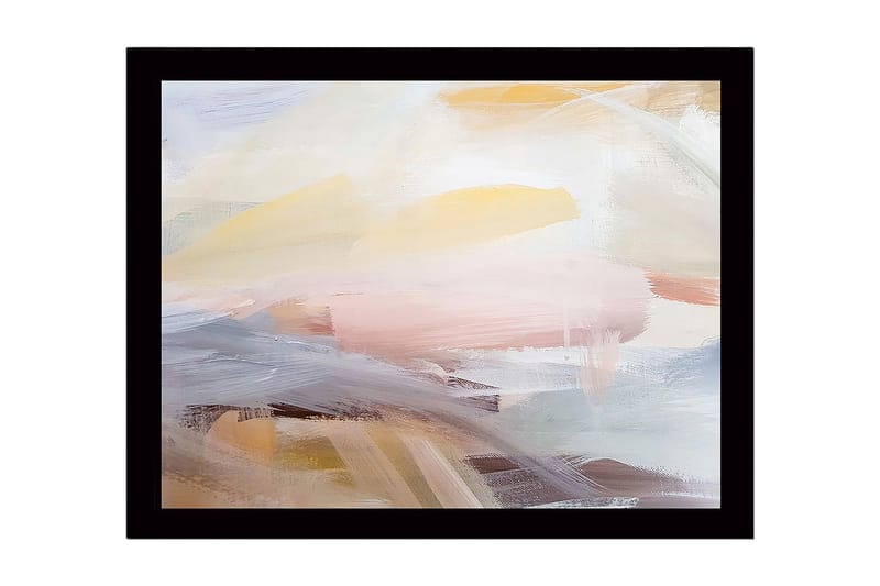 Inramad Canvastavla i trä - 41x56 cm - Abstrakt komposition med mjuka färgövergångar, Ljusgul / Ljusrosa / Ljusblå