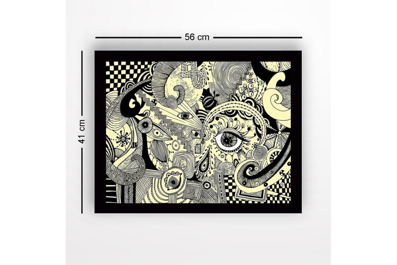 Inramad Canvastavla i trä - 41x56 cm - Abstrakt komposition med ögon och svängda former - Svart / Beige - Inredning & dekor - Tavlor & konst