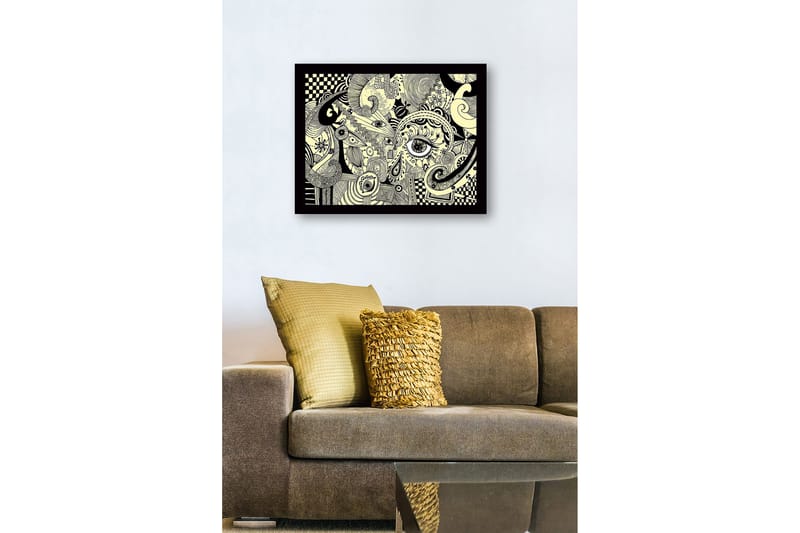 Inramad Canvastavla i trä - 41x56 cm - Abstrakt komposition med ögon och svängda former - Svart / Beige - Inredning & dekor - Tavlor & konst