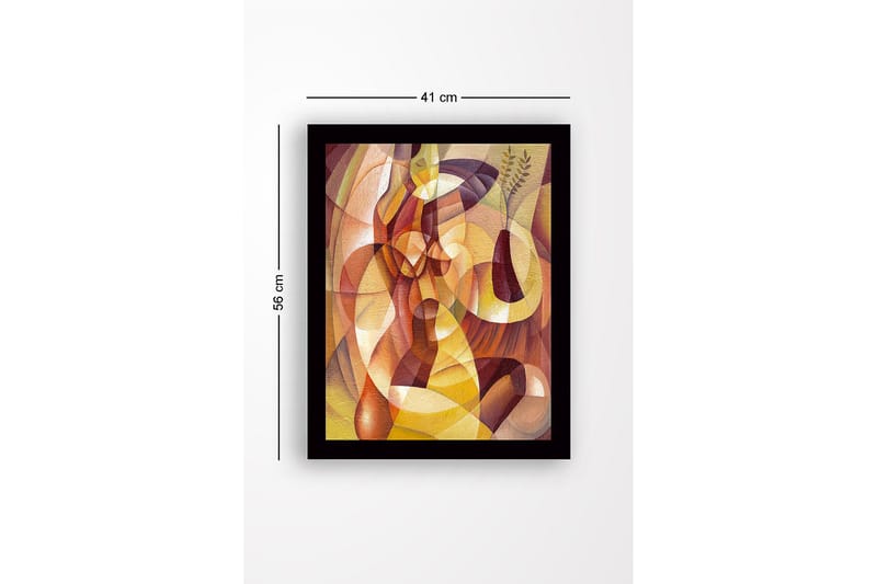 Inramad Canvastavla i trä - 41x56 cm - Abstrakt komposition med organiska former och en vas med v�äxter - Guld / Brun / Terrakotta - Inredning & dekor - Tavlor & konst