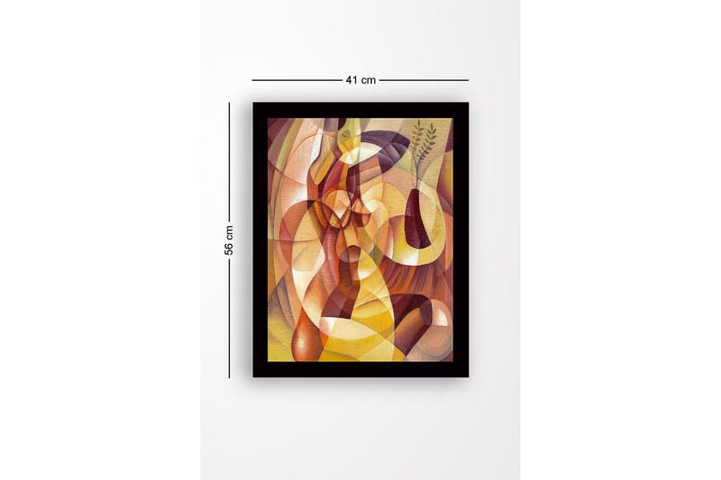 Inramad Canvastavla i trä - 41x56 cm - Abstrakt komposition med organiska former och en vas med växter - Guld / Brun / Terrakotta - Inredning & dekor - Tavlor & konst