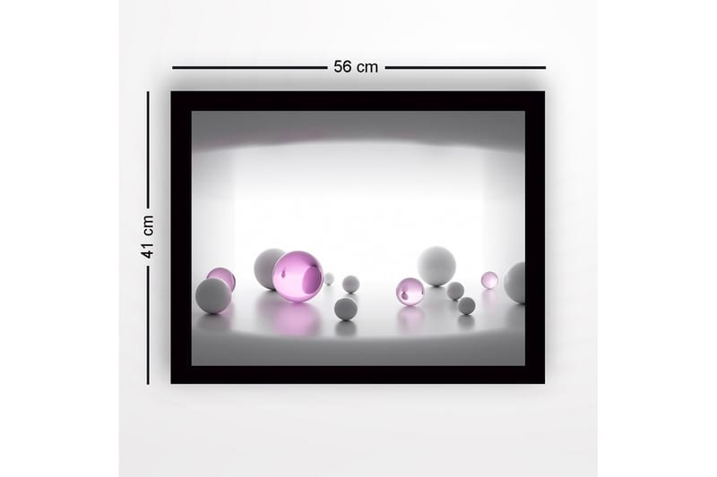 Inramad Canvastavla i trä - 41x56 cm - Abstrakt komposition med sfäriska former i olika storlekar - Vit / Lila - Inredning & dekor - Tavlor & konst
