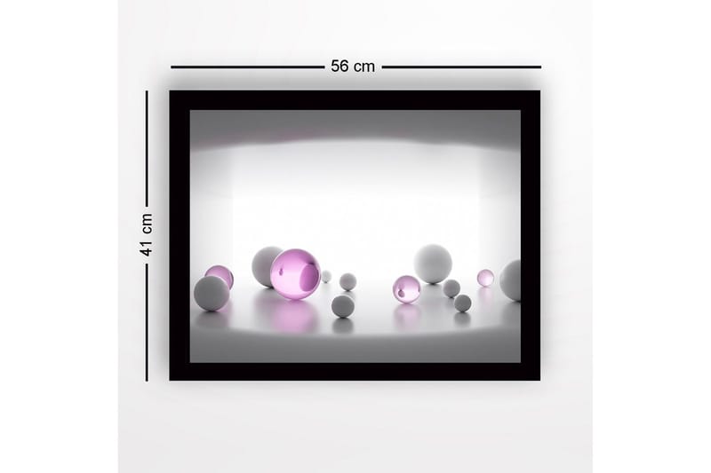 Inramad Canvastavla i trä - 41x56 cm - Abstrakt komposition med sfäriska former i olika storlekar - Vit / Lila - Inredning & dekor - Tavlor & konst