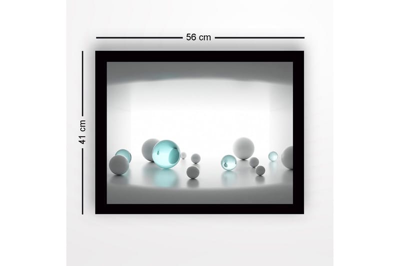 Inramad Canvastavla i trä - 41x56 cm - Abstrakt komposition med sfäriska former i olika storlekar - Vit / Ljusblå - Inredning & dekor - Tavlor & konst