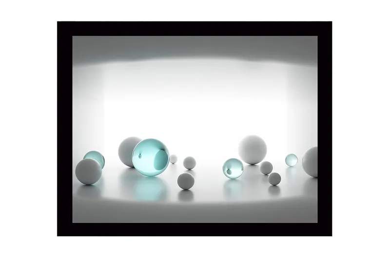 Inramad Canvastavla i trä - 41x56 cm - Abstrakt komposition med sfäriska former i olika storlekar, Vit / Ljusblå