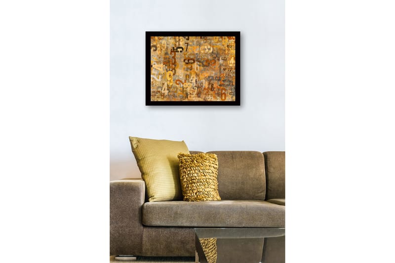 Inramad Canvastavla i trä - 41x56 cm - Abstrakt komposition med siffror i olika storlekar - Guld / Brunt / Beige - Inredning & dekor - Tavlor & konst