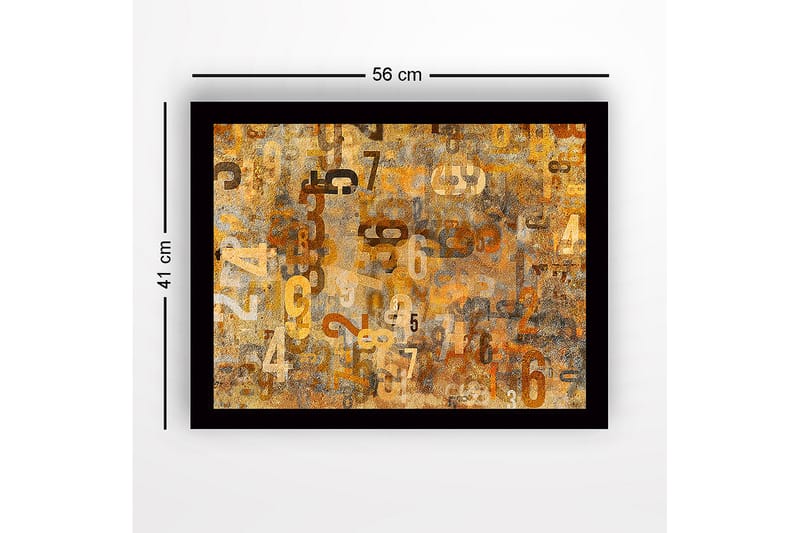 Inramad Canvastavla i trä - 41x56 cm - Abstrakt komposition med siffror i olika storlekar - Guld / Brunt / Beige - Inredning & dekor - Tavlor & konst