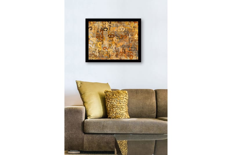 Inramad Canvastavla i trä - 41x56 cm - Abstrakt komposition med siffror i olika storlekar - Guld / Brunt / Beige - Inredning & dekor - Tavlor & konst