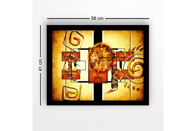 Inramad Canvastavla i trä - 41x56 cm - Abstrakt komposition med solsymbolik och geometriska former - Guld / Orange / Brun - Inredning & dekor - Tavlor & konst