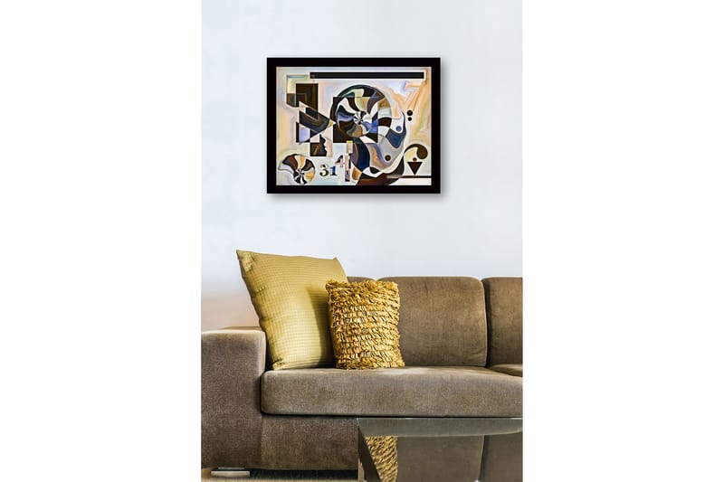 Inramad Canvastavla i trä - 41x56 cm - Abstrakt komposition med spiraler och geometriska former - Svart / Vit / Brun - Inredning & dekor - Tavlor & konst