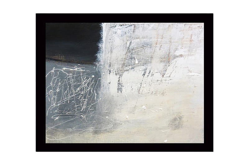 Inramad Canvastavla i trä - 41x56 cm - Abstrakt komposition med svarta och vita nyanser, Svart / Vit / Grå