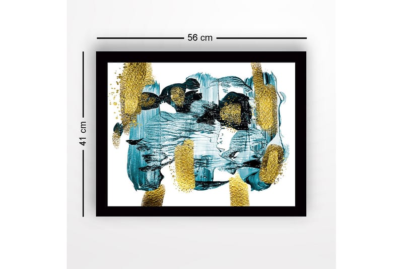 Inramad Canvastavla i trä - 41x56 cm - Abstrakt komposition med turkosa och gyllene inslag - Turkos / Guld - Inredning & dekor - Tavlor & konst