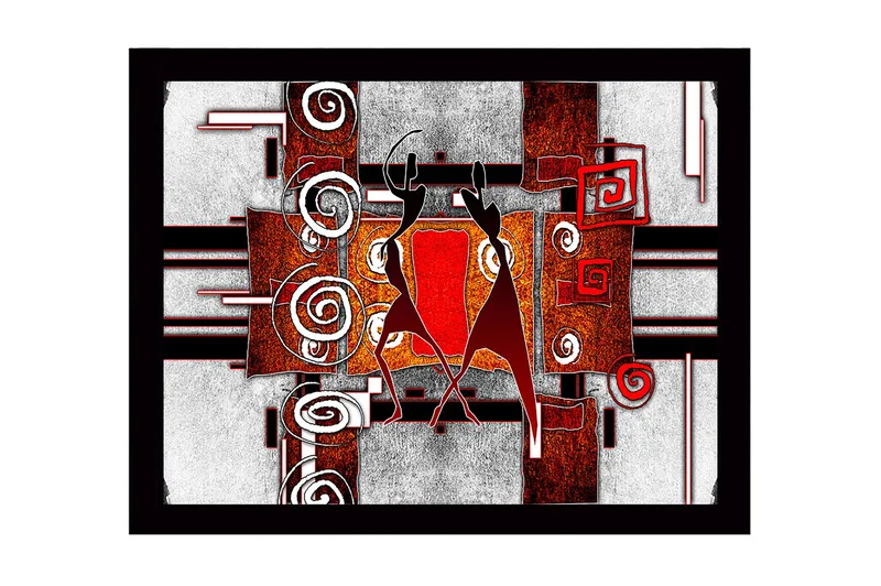 Inramad Canvastavla i trä - 41x56 cm - Abstrakt komposition med två dansande figurer, Röd / Svart / Vit