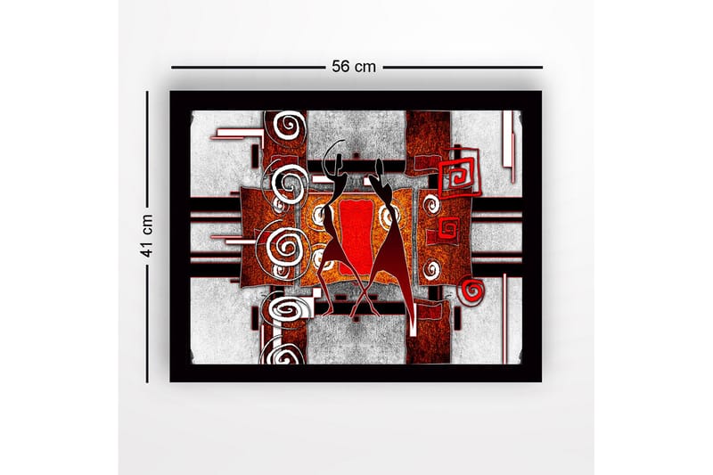 Inramad Canvastavla i trä - 41x56 cm - Abstrakt komposition med två dansande figurer - Röd / Svart / Vit - Inredning & dekor - Tavlor & konst