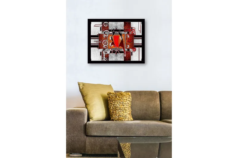Inramad Canvastavla i trä - 41x56 cm - Abstrakt komposition med två dansande figurer - Röd / Svart / Vit - Inredning & dekor - Tavlor & konst