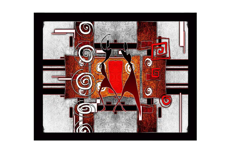 Inramad Canvastavla i trä - 41x56 cm - Abstrakt komposition med två dansande figurer, Röd / Svart / Vit