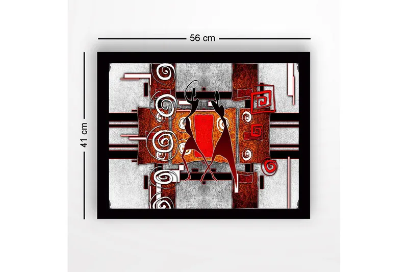 Inramad Canvastavla i trä - 41x56 cm - Abstrakt komposition med två dansande figurer - Röd / Svart / Vit - Inredning & dekor - Tavlor & konst