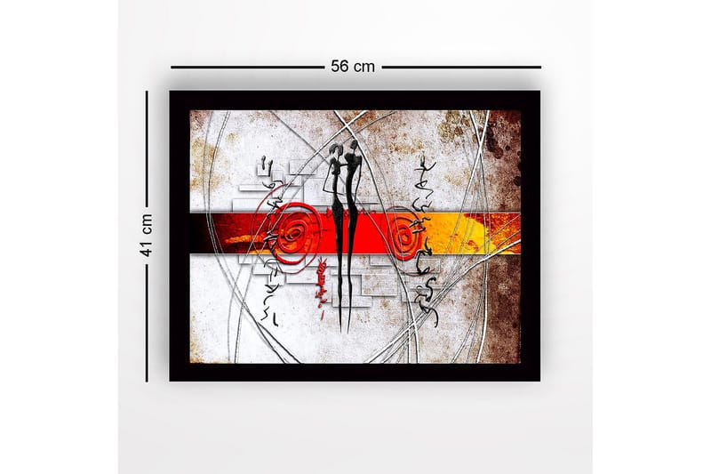 Inramad Canvastavla i trä - 41x56 cm - Abstrakt komposition med två stiliserade figurer i samspel - Röd / Svart / Orange - Inredning & dekor - Tavlor & konst