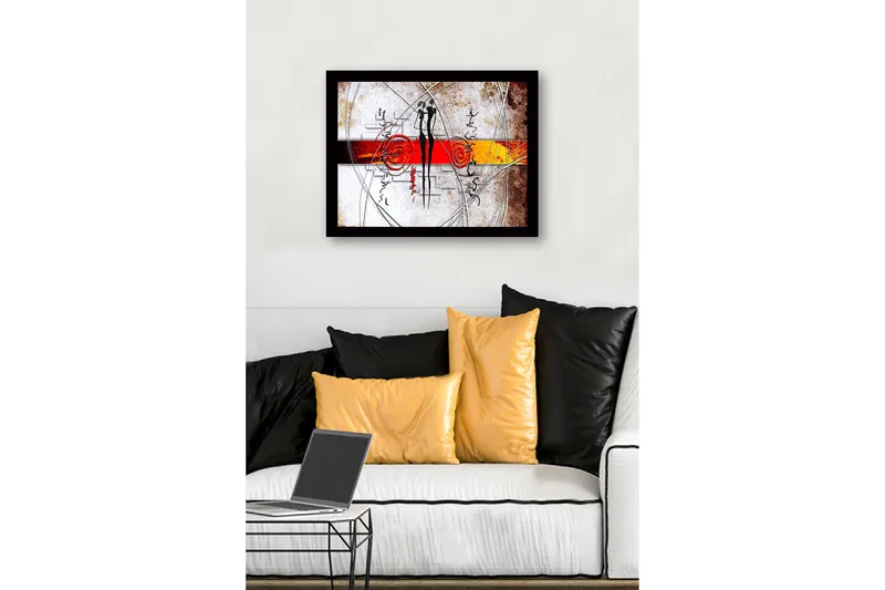 Inramad Canvastavla i trä - 41x56 cm - Abstrakt komposition med två stiliserade figurer i samspel - Röd / Svart / Orange - Inredning & dekor - Tavlor & konst