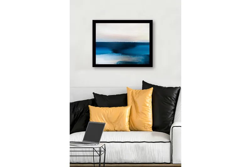 Inramad Canvastavla i trä - 41x56 cm - Abstrakt landskap med blå nyanser - Mörkblå / Ljusblå / Vit - Inredning & dekor - Tavlor & konst