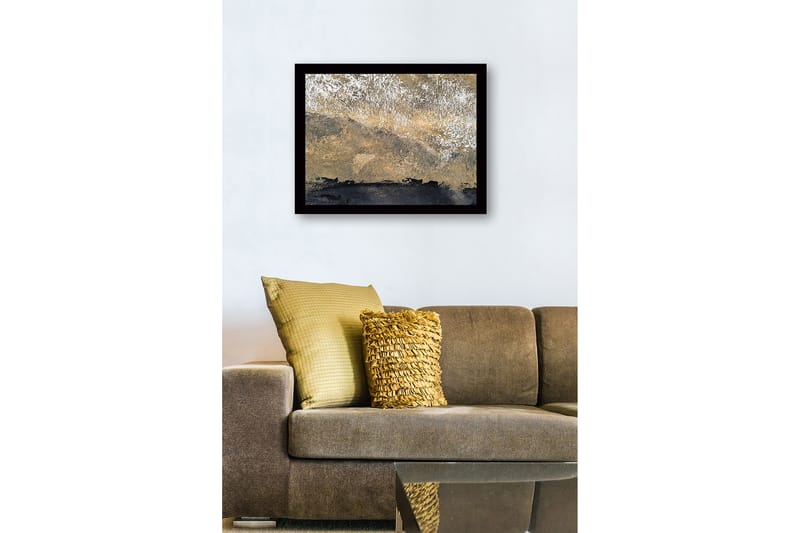 Inramad Canvastavla i trä - 41x56 cm - Abstrakt landskap med gyllene och svarta toner - Guld / Svart - Inredning & dekor - Tavlor & konst