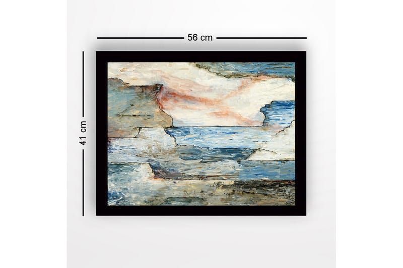 Inramad Canvastavla i trä - 41x56 cm - Abstrakt landskap med hav och klippor - Blå / Grå / Beige - Inredning & dekor - Tavlor & konst