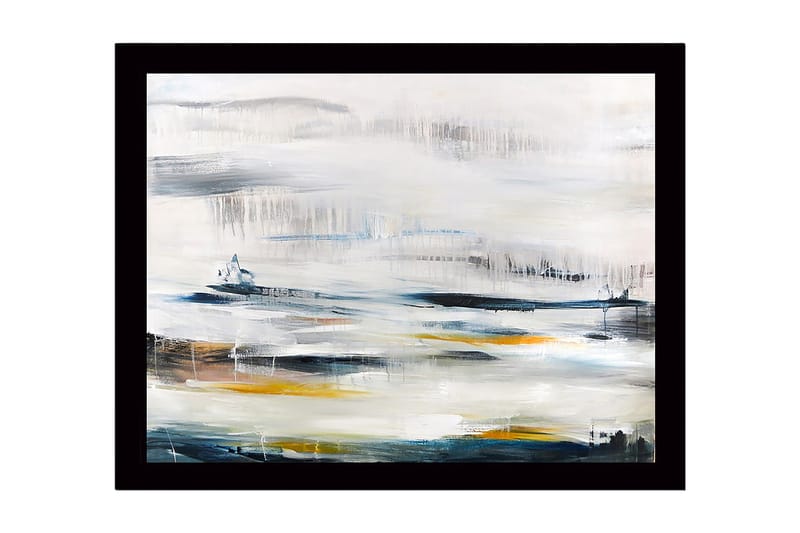 Inramad Canvastavla i trä - 41x56 cm - Abstrakt landskap med mjuka färgövergångar, Blå / Grå / Gul