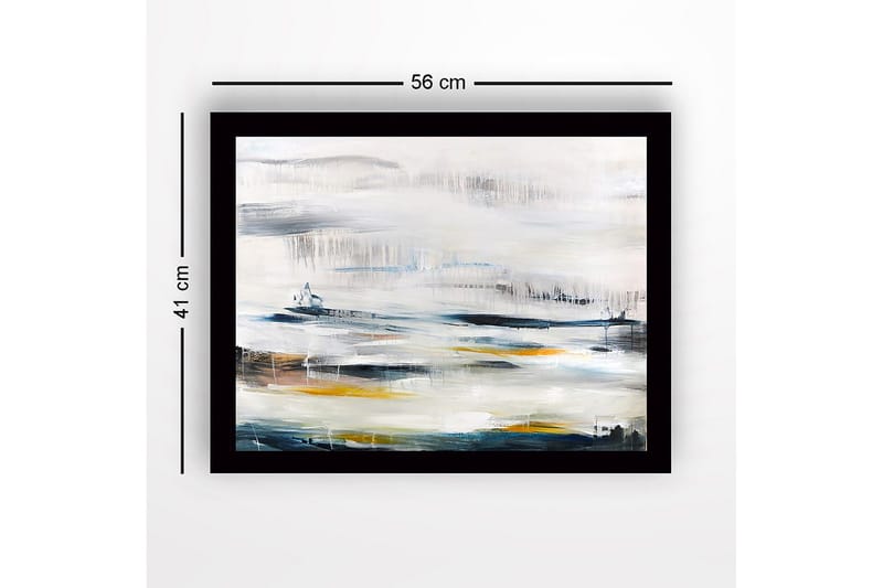 Inramad Canvastavla i trä - 41x56 cm - Abstrakt landskap med mjuka färgövergångar - Blå / Grå / Gul - Inredning & dekor - Tavlor & konst