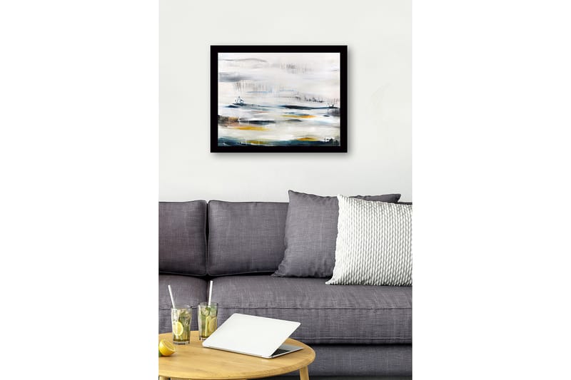 Inramad Canvastavla i trä - 41x56 cm - Abstrakt landskap med mjuka färgövergångar - Blå / Grå / Gul - Inredning & dekor - Tavlor & konst