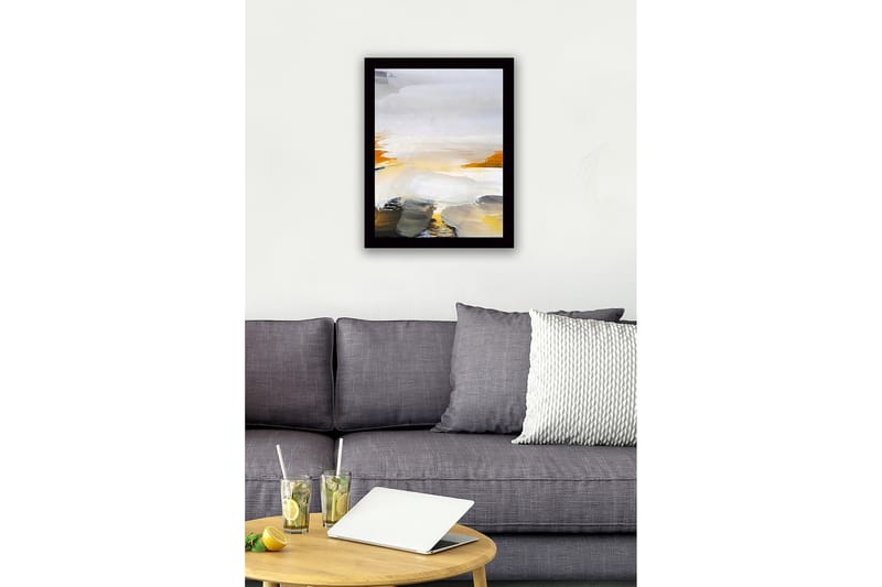 Inramad Canvastavla i trä - 41x56 cm - Abstrakt landskap med mjuka färgövergångar - Vit / Gul / Grå - Inredning & dekor - Tavlor & konst