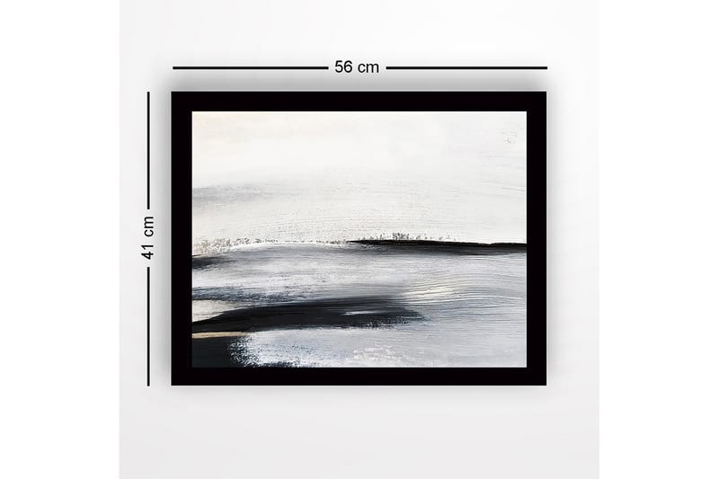 Inramad Canvastavla i trä - 41x56 cm - Abstrakt landskap med mjuka, svepande linjer - Vit / Svart / Grå - Inredning & dekor - Tavlor & konst
