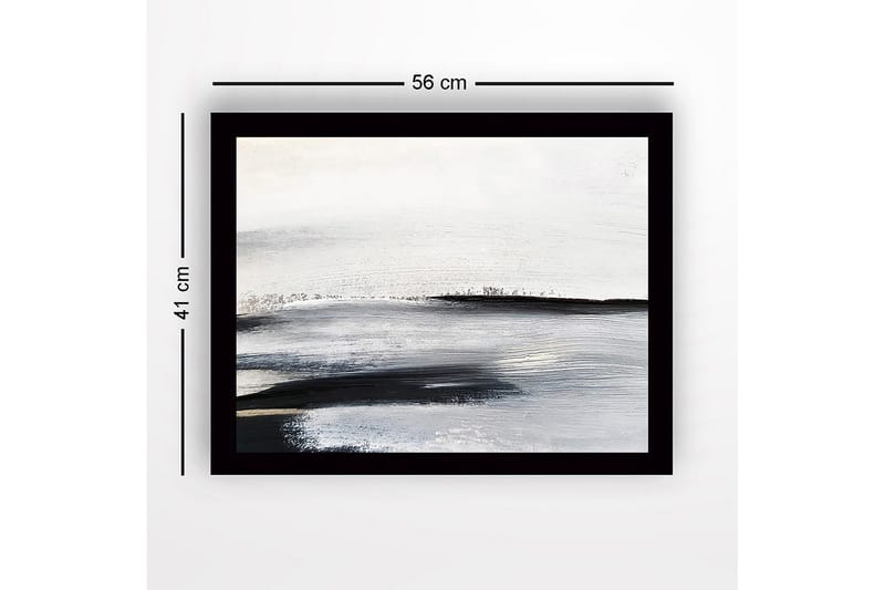 Inramad Canvastavla i trä - 41x56 cm - Abstrakt landskap med mjuka, svepande linjer - Vit / Svart / Grå - Inredning & dekor - Tavlor & konst