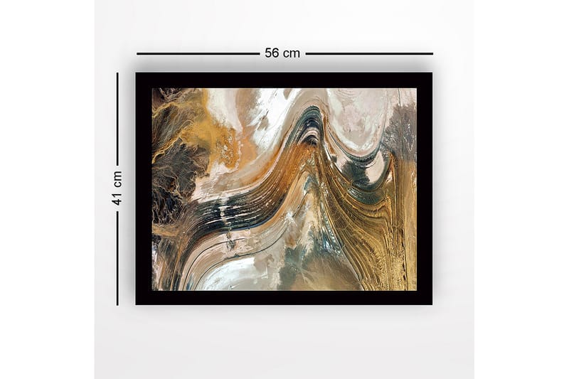 Inramad Canvastavla i trä - 41x56 cm - Abstrakt landskap med svepande linjer och jordnära toner - Guld / Brunt / Svart - Inredning & dekor - Tavlor & konst