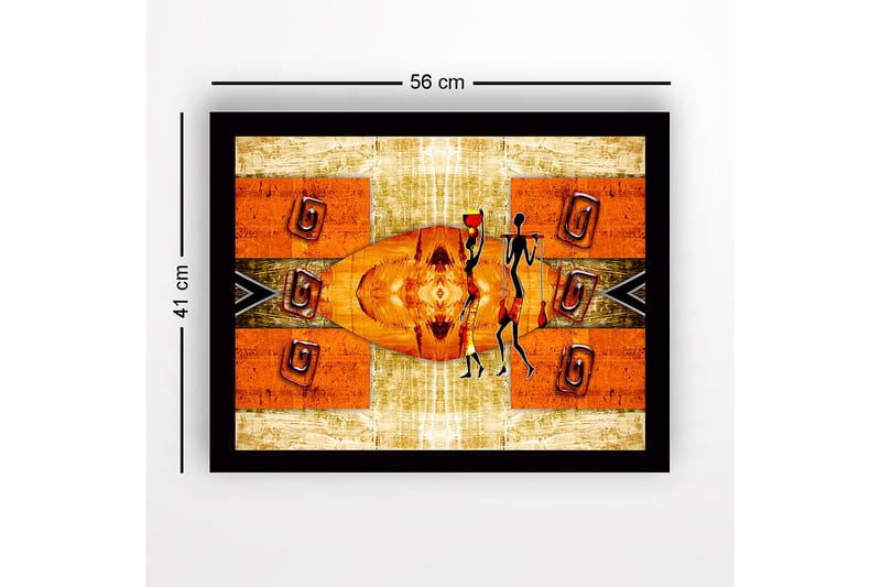Inramad Canvastavla i trä - 41x56 cm - Abstrakt scen med stiliserade figurer som bär vattenkrukor - Orange / Svart / Beige - Inredning & dekor - Tavlor & konst
