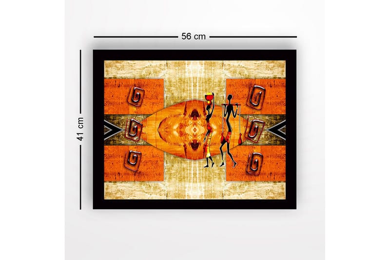Inramad Canvastavla i trä - 41x56 cm - Abstrakt scen med stiliserade figurer som bär vattenkrukor - Orange / Svart / Beige - Inredning & dekor - Tavlor & konst