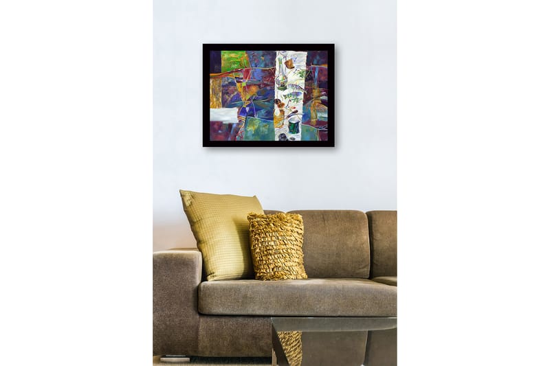 Inramad Canvastavla i trä - 41x56 cm - Abstrakt stillleben med mat och köksredskap - Grön / Lila / Guld - Inredning & dekor - Tavlor & konst