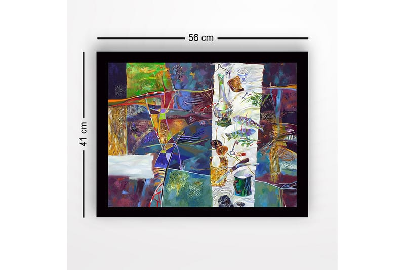 Inramad Canvastavla i trä - 41x56 cm - Abstrakt stillleben med mat och köksredskap - Grön / Lila / Guld - Inredning & dekor - Tavlor & konst