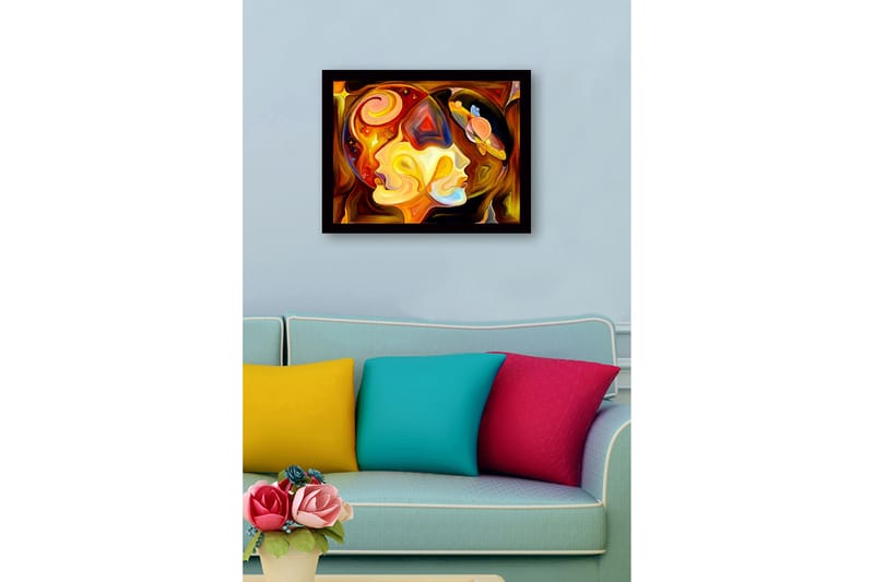 Inramad Canvastavla i trä - 41x56 cm - Abstrakt porträtt av två ansikten med kosmiska element - Guld / Orange / Brun - Inredning & dekor - Tavlor & konst