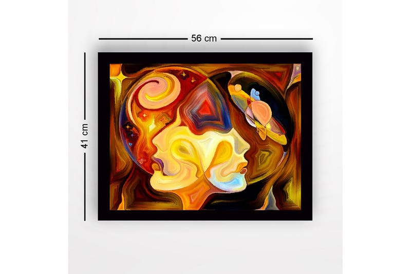 Inramad Canvastavla i trä - 41x56 cm - Abstrakt porträtt av två ansikten med kosmiska element - Guld / Orange / Brun - Inredning & dekor - Tavlor & konst