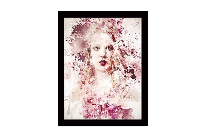 Inramad Canvastavla i trä - 41x56 cm - Abstrakt porträtt av en kvinna med mjuka färgövergångar - Rosa / Beige / Vinröd - Inredning & dekor - Tavlor & konst