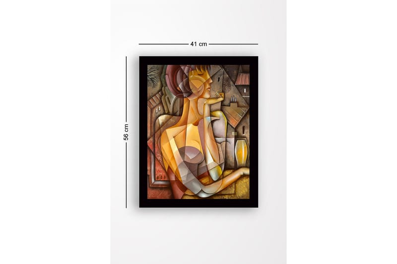 Inramad Canvastavla i trä - 41x56 cm - Abstrakt porträtt av en kvinna med geometriska former - Guld / Brunt / Beige - Inredning & dekor - Tavlor & konst