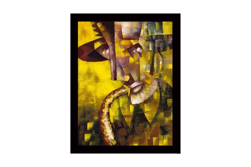 Inramad Canvastavla i trä - 41x56 cm - Abstrakt porträtt av en musiker med saxofon, Gult / Brunt / Grått