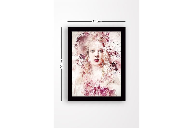 Inramad Canvastavla i trä - 41x56 cm - Abstrakt porträtt av en kvinna med mjuka färgövergångar - Rosa / Beige / Vinröd - Inredning & dekor - Tavlor & konst