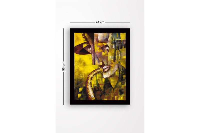 Inramad Canvastavla i trä - 41x56 cm - Abstrakt porträtt av en musiker med saxofon - Gult / Brunt / Grått - Inredning & dekor - Tavlor & konst