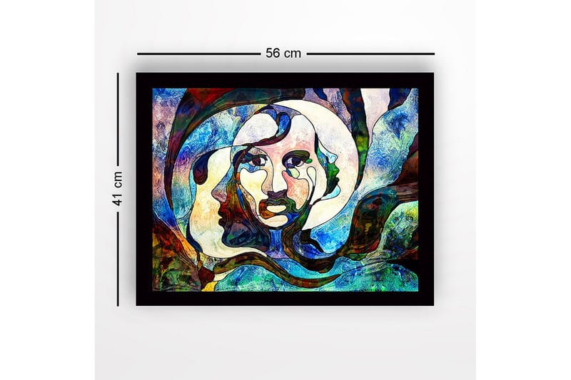 Inramad Canvastavla i trä - 41x56 cm - Abstrakt porträtt med ansikten i sammansmältning - Blå / Grön / Röd - Inredning & dekor - Tavlor & konst