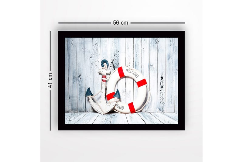 Inramad Canvastavla i trä - 41x56 cm - Ankar och livboj med välkomnande budskap - Vit / Röd / Blå - Inredning & dekor - Tavlor & konst