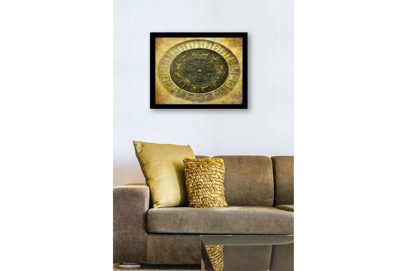 Inramad Canvastavla i trä - 41x56 cm - Astrologisk karta med zodiakens tecken och stjärnor - Guld / Svart / Grå - Inredning & dekor - Tavlor & konst