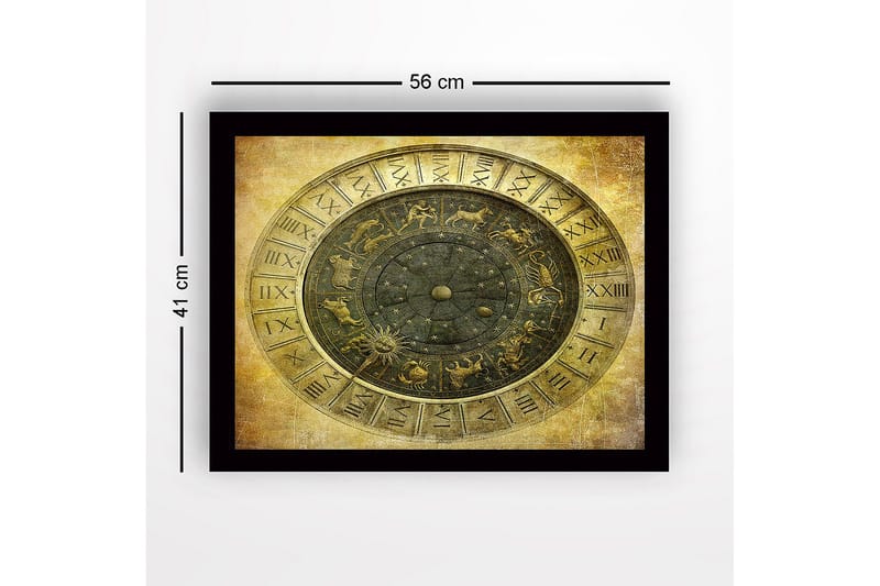 Inramad Canvastavla i trä - 41x56 cm - Astrologisk karta med zodiakens tecken och stjärnor - Guld / Svart / Grå - Inredning & dekor - Tavlor & konst